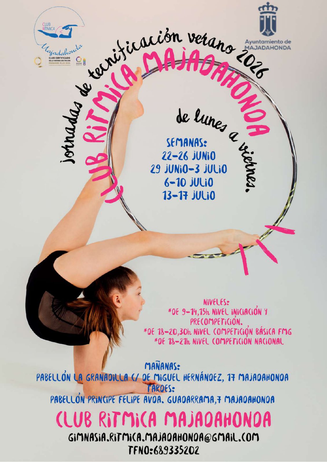 Cartel de las jornadas de tecnificación de verano 2026 del Club Rítmica Majadahonda